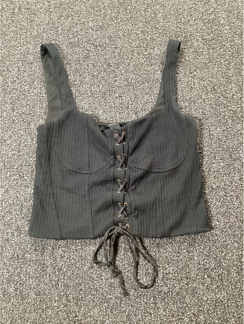 Forever 21 Black Ribbed Lace-Up Cropped Tank Top